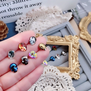 Skull Stud Earrings Titanium Steel Goth Punk Faceted Crystal Screw Back Cartilage Piercing Jewelry For Women Men