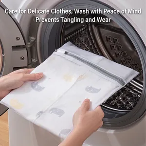 Durable mesh laundry bag with elephant print for washing machines and clothes protection