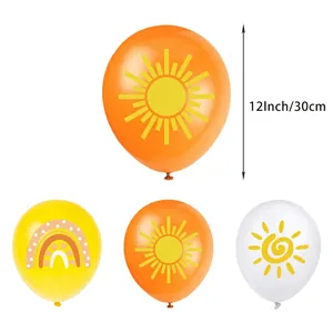 12-inch sunshine party balloons with rainbow and sun prints in yellow, orange and white
