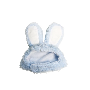 Light blue plush rabbit ear headwear for pets with soft fabric and velcro strap