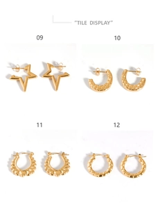 Detailed tile display of four minimalist gold-plated stainless steel hoop earring designs