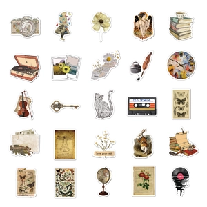 Vintage retro coffee and nature stickers set for luggage and scrapbooking decor