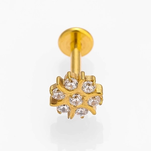Titanium flower labret stud with white zirconia stones and flat back piercing