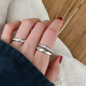 Minimalist 925 sterling silver double layer twisted ring set for women on a hand