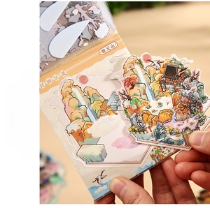 Detail of mythological themed sticker set with 16 PVC stickers and 8 background cards