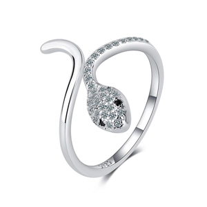 Adjustable S925 sterling silver snake ring with sparkling cubic zirconia stones