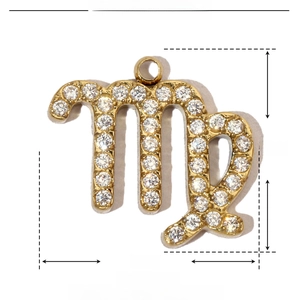 Technical specifications for gold Virgo zodiac pendant showing 12mm x 13mm dimensions