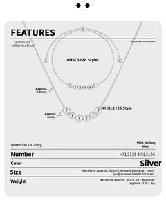 Spécifications détaillées du collier et bracelet en argent sterling S925 avec perles