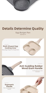 Detail of non-stick Maifan stone egg frying pan featuring multi-shape sections and bakelite handle