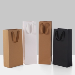 Thickened paper wine gift bags in brown, white, and black with flat handles