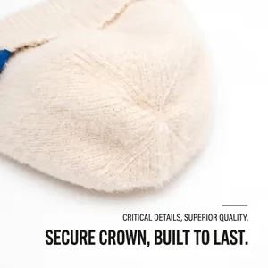 Bonnet d'hiver en tricot blanc crème pour adultes avec couture spirale renforcée au sommet