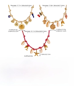 Detailed size measurement chart for Bohemian seashell and starfish charm necklaces set