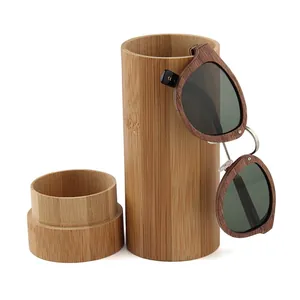 Natural Bamboo Glasses Case Cylindrical Sunglasses Storage Box Round Wooden Portable Eyewear Protector Eco Friendly Hard Shell