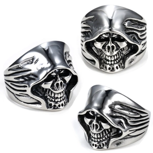 Anello Teschio In Acciaio Inossidabile Da Uomo Vintage Gotico Tristo Mietitore Punk Gioielli Argento Antico