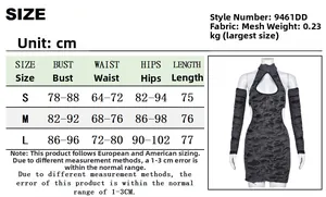 Size chart detail for hollow-out tube dress with measurements in centimeters