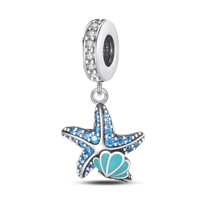 Close-up of ocean-themed starfish charm with blue zircon and turquoise enamel shell detail