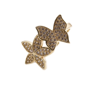Adjustable golden ring featuring two butterflies micro-set with sparkling zircons