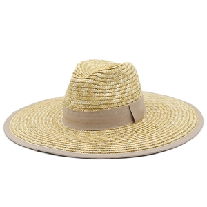 French vintage wide brim straw hat with ribbon for women, elegant summer sun protection