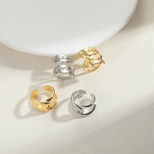 14K gold plated interlocking rings and leaf band set in gold and silver finish