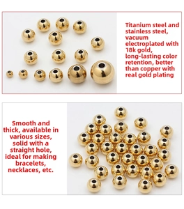 Macro shot of 18K gold plated stainless steel spacer beads with a smooth polished finish