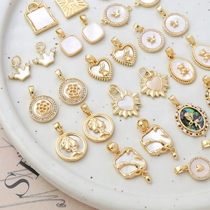 Pendants Charms Brass Gold Plated Natural Mother Of Artificial Pearl Nacre Shell Cubic Zirconia Vintage Jewelry Making Findings DIY