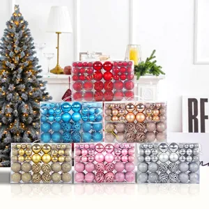 100pcs Christmas ball set in red gold and blue with glitter and hollow out textures