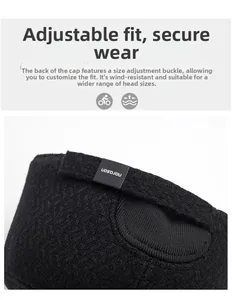 Detailed view of adjustable rear buckle for a secure windproof fit on wool cap