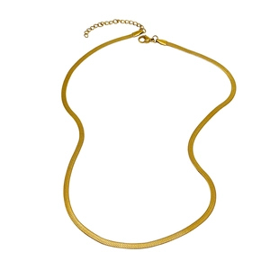 Minimalist gold flat snake chain necklace in stainless steel with lobster clasp and extender