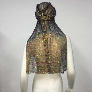 Detailed close-up of shiny AB rhinestones on mesh long-tail durag for parties