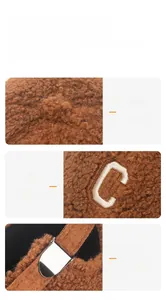Detailed views of caramel lamb wool baseball cap showing embroidery and metal buckle