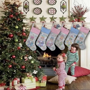 Nutcracker Christmas Stocking Hanging Ornament Polyester Plush Holiday Gift Bag Cartoon Soldier Pattern