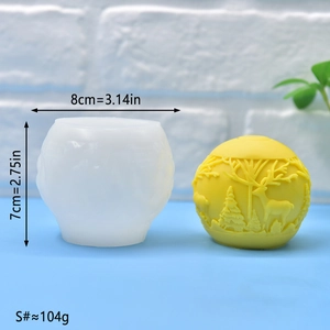 Spherical silicone mold with reindeer forest relief for Christmas candles and baking