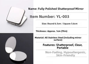 Compact stainless steel folding mirrors in square and round shapes with polished finish
