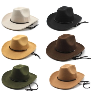 Chapeaux de cowboy classiques en feutre de laine en six couleurs avec cordon réglable