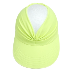 Neon yellow women's empty top sun visor hat with twisted fabric detail for beach sports