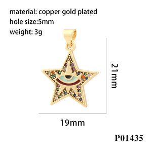 Star-shaped evil eye pendant in gold plated copper with colorful zircon stones