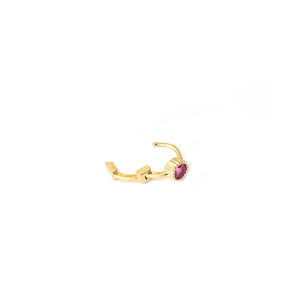 Minimalist gold single hoop earring with pink zircon stone inlay for women and girls