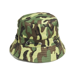 Outdoor jungle camouflage sun hat with adjustable drawstring and wide brim for men