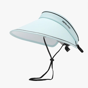 Women's UV protection ice silk sun hat in light blue with wide brim and adjustable strap