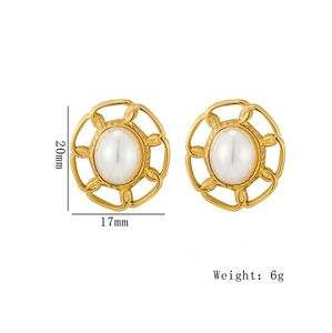 Boucles d'oreilles ovales dorées en perle et acier inoxydable, hauteur de 20 mm pour femme