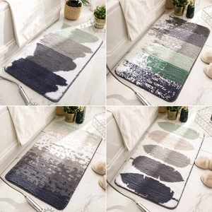 Modern Nordic style rectangular flocked bath mats with abstract leaf patterns and anti-slip backing