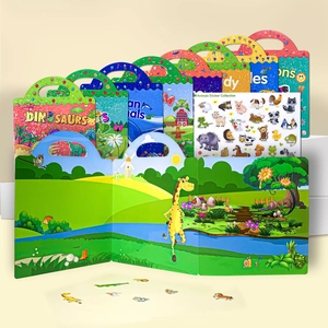 Detail of reusable dinosaur and animal sticker book with colorful portable scene scenes