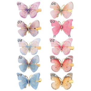 Set mit 10 bunten, lichtdurchlässigen Schmetterlings-Haarspangen aus Netzstoff mit Strass