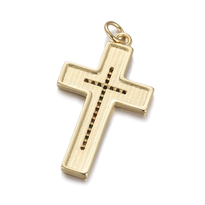 Detailed view of a gold-plated cross pendant with colorful micro-inlaid zircon stones