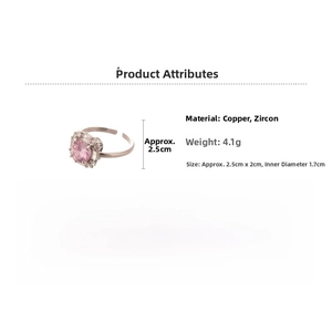 Detailed size specifications for pink zircon double layer ring made of copper and cubic zirconia