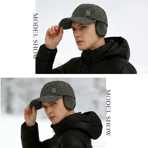 Winter-Baseballkappe mit Ohrenschützern aus dunkelgrauem Tweed und warmem Fleece-Futter