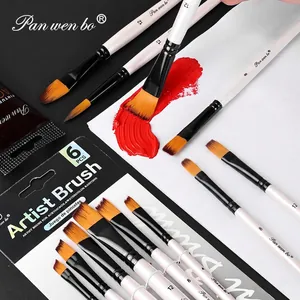 Lot de 6 pinceaux professionnels en nylon pour peinture acrylique, huile et aquarelle
