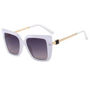 White butterfly cat-eye oversized sunglasses with purple gradient lenses and gold temples