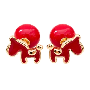 18K gold plated horse stud earrings with red enamel and pearl back stoppers
