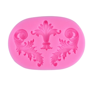 Pink oval silicone fondant mold with European vintage floral relief pattern for cake decor
